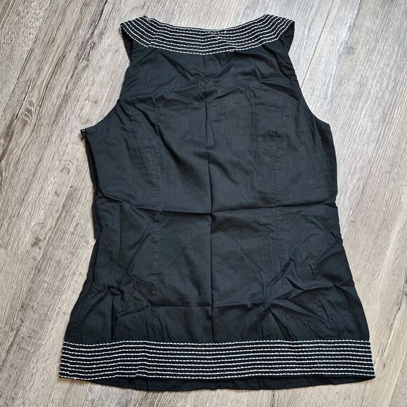 LOFT Black Cotton Embroidered Tank Top Shell Nautical Mediterranean Style Lined - Picture 11 of 11